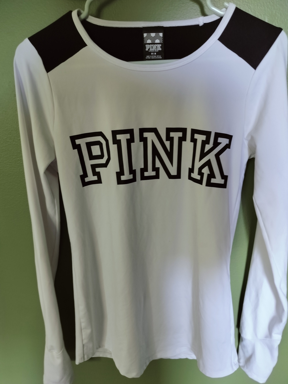 PINK Victoria's Secret White & Black Long-Sleeve Top